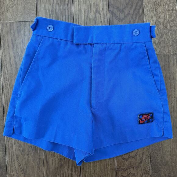 VTG 80s Nike Tennis Checkerboard Logo Shorts Kids Unisex Size Small Blue Tag - Picture 1 of 4